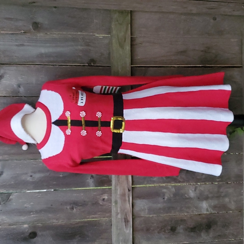 Tis the Season Peppermint Candy Santa Christmas Dress & Hat Set S